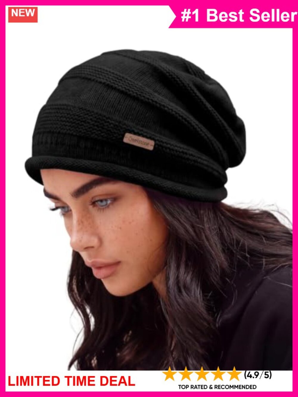 Wool Blend Slouchy Beanie Fleece Lined Winter Hat